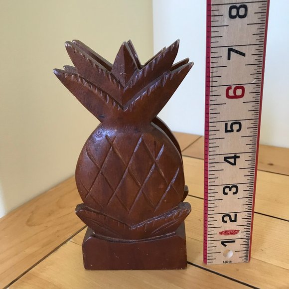 Wooden Pineapple Shape Napkin Holder Vintage Tiki Bar Decor 7.25" Damaged - Picture 4 of 5